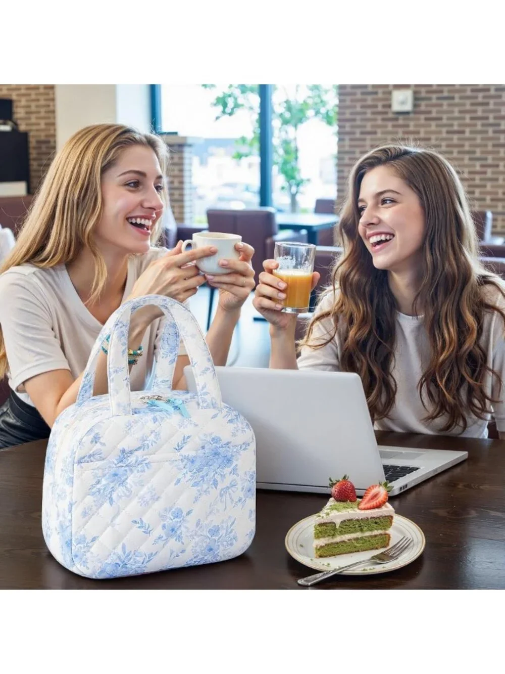 Cute Quilted Lunch Box for Women & Teens, Floral Design for Work, School, Travel